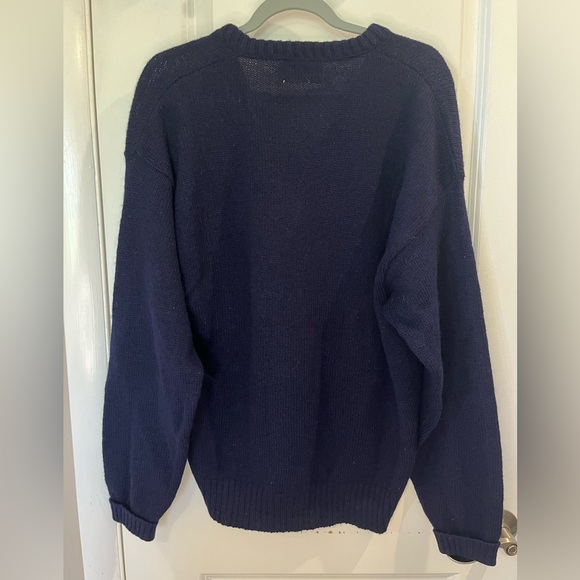 100% Shetland Wool THE MOORS Sweater by Lord Jeff Vintage 80’s Sz L Navy Blue - Picture 12 of 14
